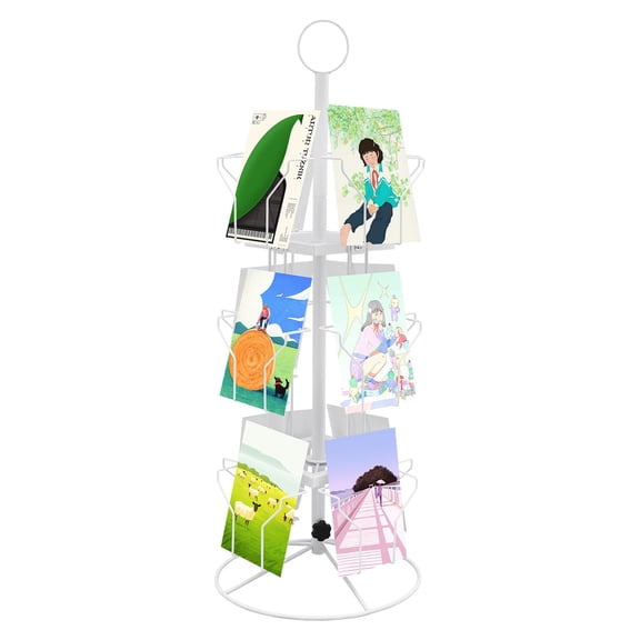 ToppiJoy 3 Tier 12 Pockets Rotating Greeting Card Rack, Floor Stand Pocket Holder for Gift Card Display Stand (White)