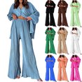 thumbnail image 7 of Lovskoo Women’S Oversize Two Piece Pajamas Set Loose Button-Down Loungewear Long Sleeve Shirt with Long Pants Sleepwear Lounge Sets Black, 7 of 7