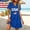 Blue, variant on Women's USA Letter Flag Graphic Tunic Dress, V Notch Neck, Short Sleeves, Dual Side Pockets for Holiday Outings Black S