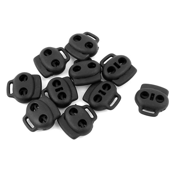 10 Pcs Dual Holes Spring Loaded Cord Lock Stopper Toggle Fastener Adjuster Black