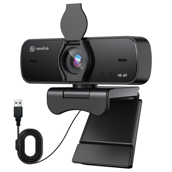 N newline 4K Webcam for PC, 4K UHD USB Webcam with Microphone, New Upgraded Auto Focus, Low Distortion, Privacy Cover, PC Camera for Zoom, Skype, Teams, Laptop, Conferen