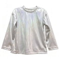 thumbnail image 2 of Xdegoge Kids Girls Metallic Shiny Shirt Long Sleeve Holographic Pullover Tops Dance Performance Wear Sparkle Festival Outfit, Size 7-8, 2 of 5