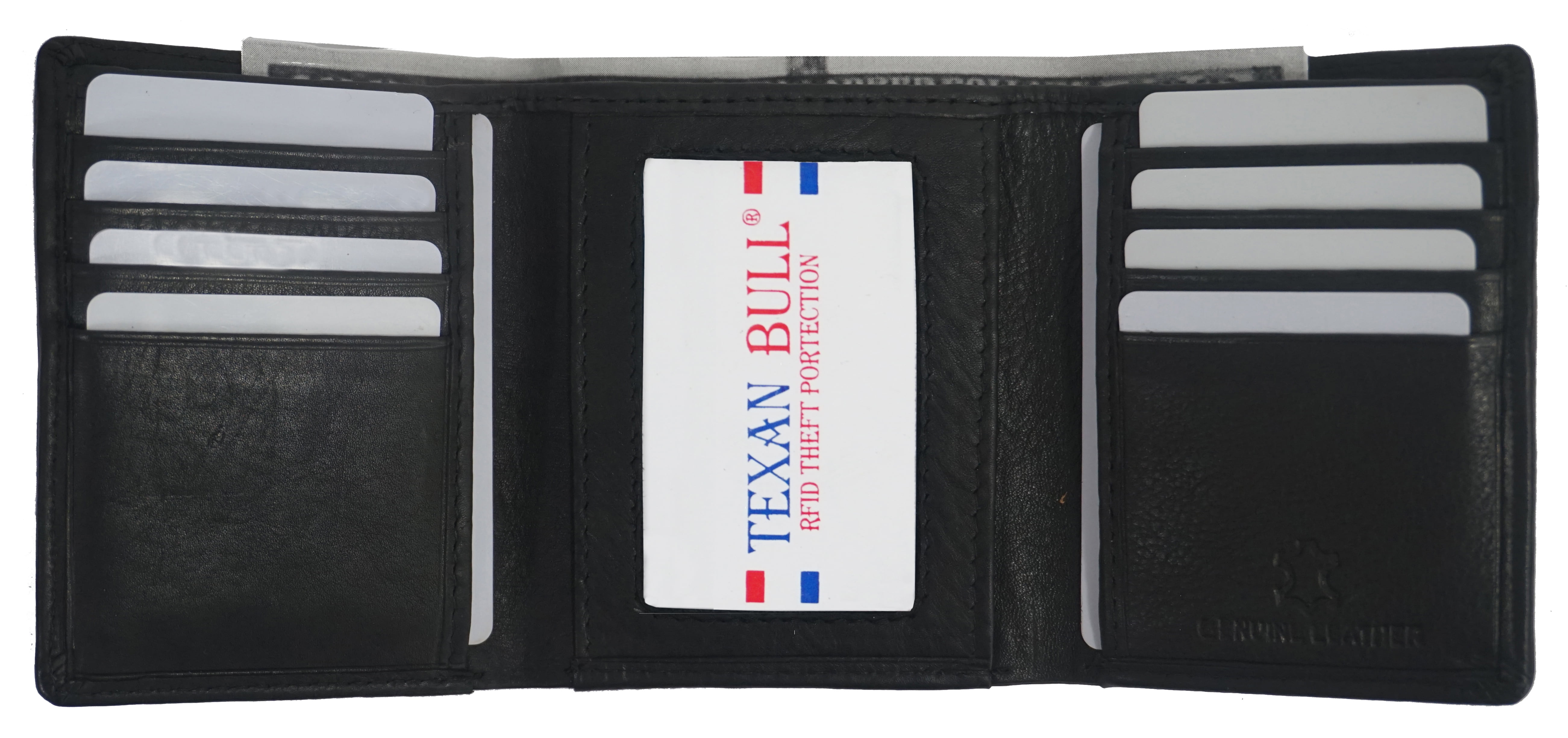 Texan Bull RFID Signal Blocking Trifold Wallets for Men Genuine Cow
