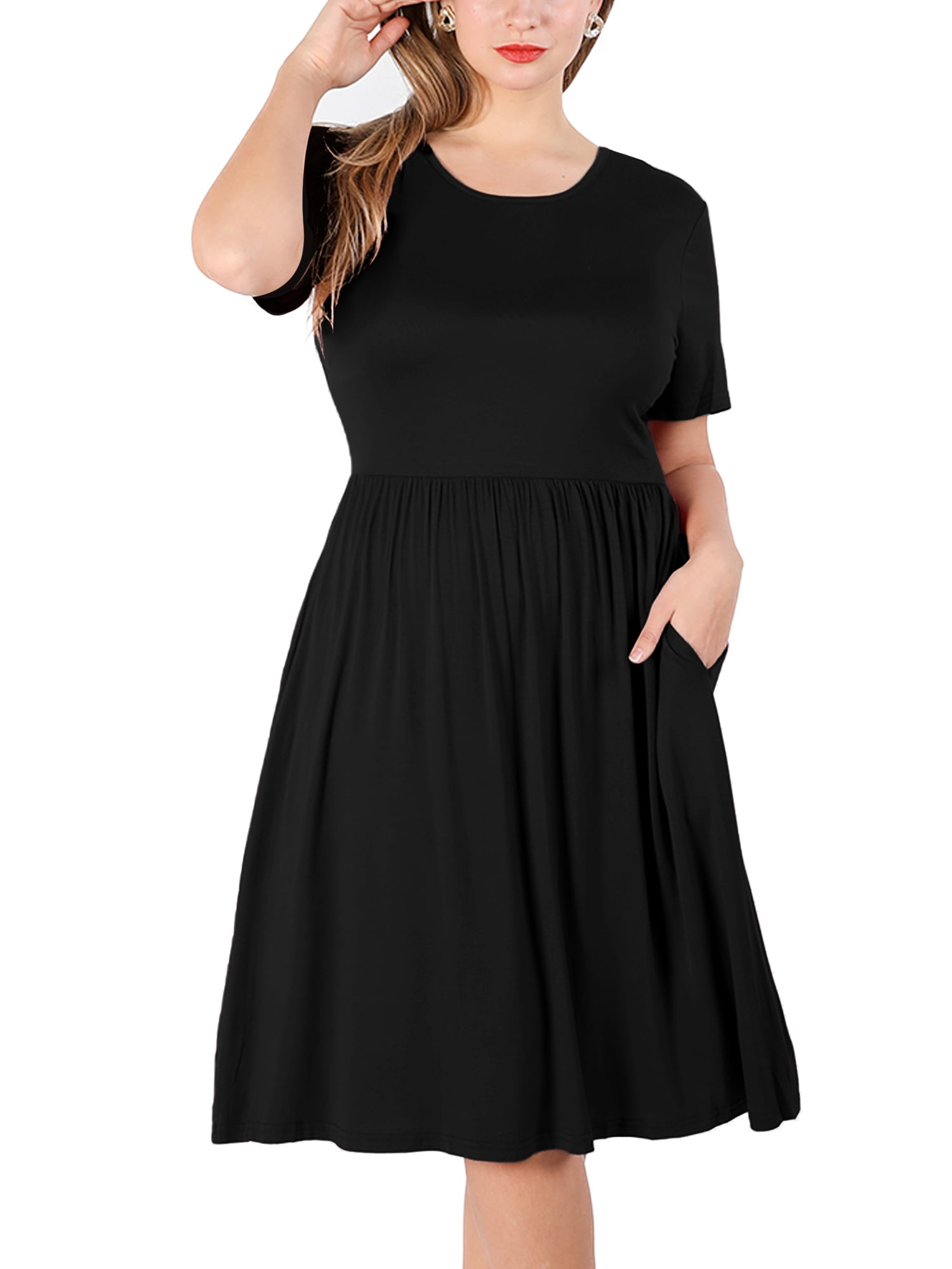POSESHE Women's Plus Size Casual Dress, Short Sleeves, Loose Flowy