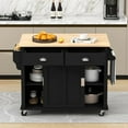 thumbnail image 4 of HQZX Rolling Kitchen Island with Oak Flip,2 Drawer Storage Cart,Sliding Barn Door,52.2"L,Black, 4 of 15