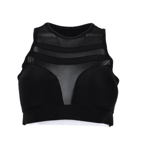 

VIEGINE Crop Top Cropped Padded Patchwork Mesh Vest Fitness Stretch Tanks Workout Bras