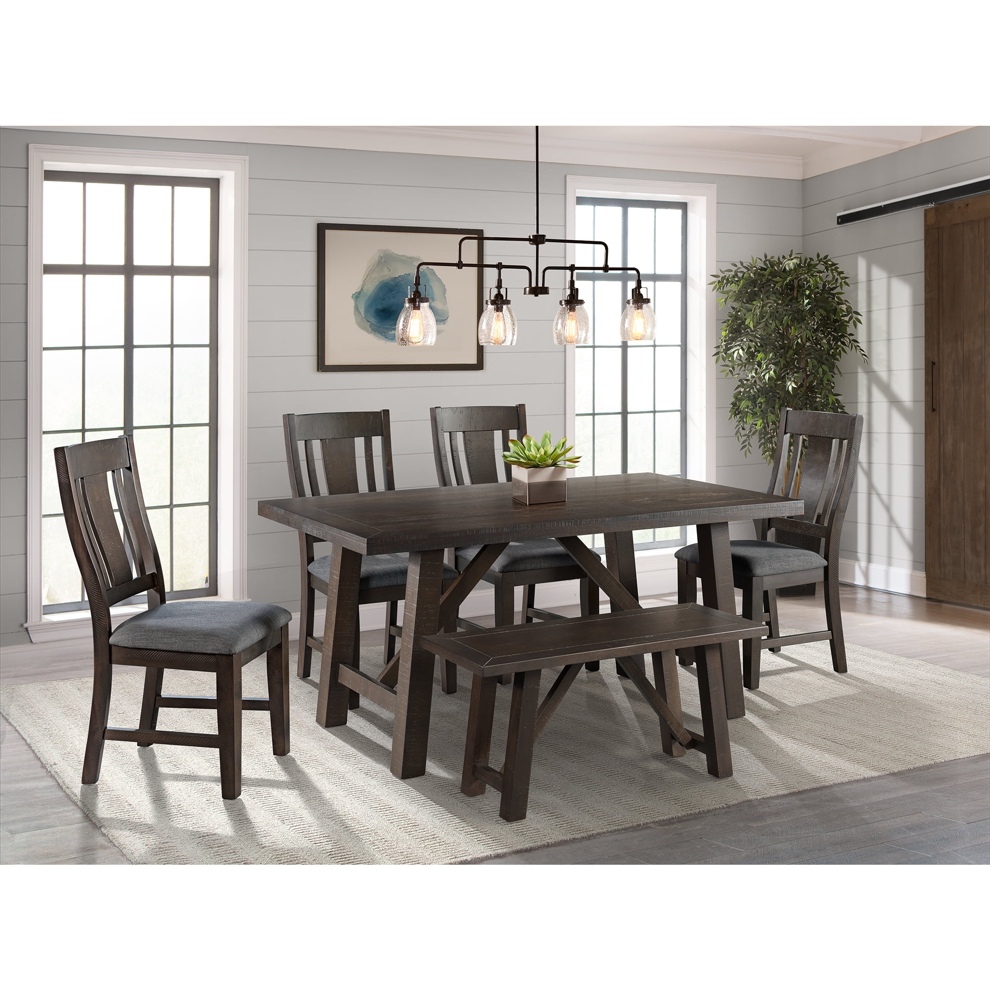 Picket House Furnishings Carter 6PC Dining Set-Table, Four Chairs & Bench