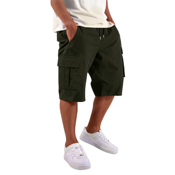 Cotton Cargo Shorts for Men Below Knee Plus Size Hiking Shorts with Pockets Classic Outdoor Comfort Drawstring Shorts, 3XL