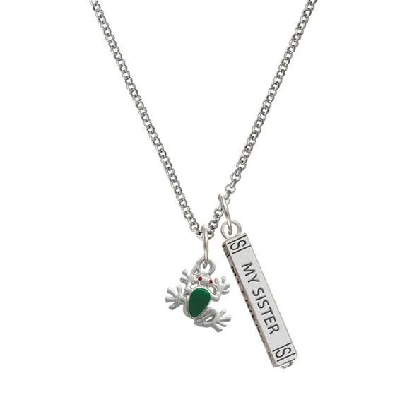 Delight Jewelry Silvertone Mini Green Tree Frog Silvertone Always My Sister Bar Charm Necklace, 23"