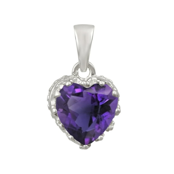 7 MM Heart Shape Natural Purple Amethyst 925 Sterling Silver Mother's Day Gift Pendant