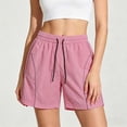 thumbnail image 2 of Rggeeun Womens Shorts Solid Color Elastic Waist Front Seam Wide Leg Relaxed Fit Pleated With Adjustable Tie & Side Pockets For Water Sports Classic Bottoms,Pink,L, 2 of 4
