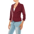 thumbnail image 3 of Moa Collection Women's Fitted Solid Blazer with Button Closure and Ruched Sleeves, 3 of 7