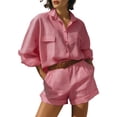 thumbnail image 2 of Costeam Womens 2 Piece Solid Matching Outfit Long Sleeve Crew Neck Top High Waist Wide Leg Pants Side Slip Pockets Soft Stretch Loose Casual Loungewear Two Piece Set, 2 of 5