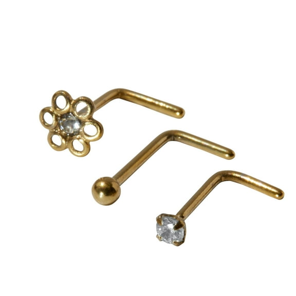 Claire's Gold-Plated Flower and Stud Nose Rings, 3-Pack