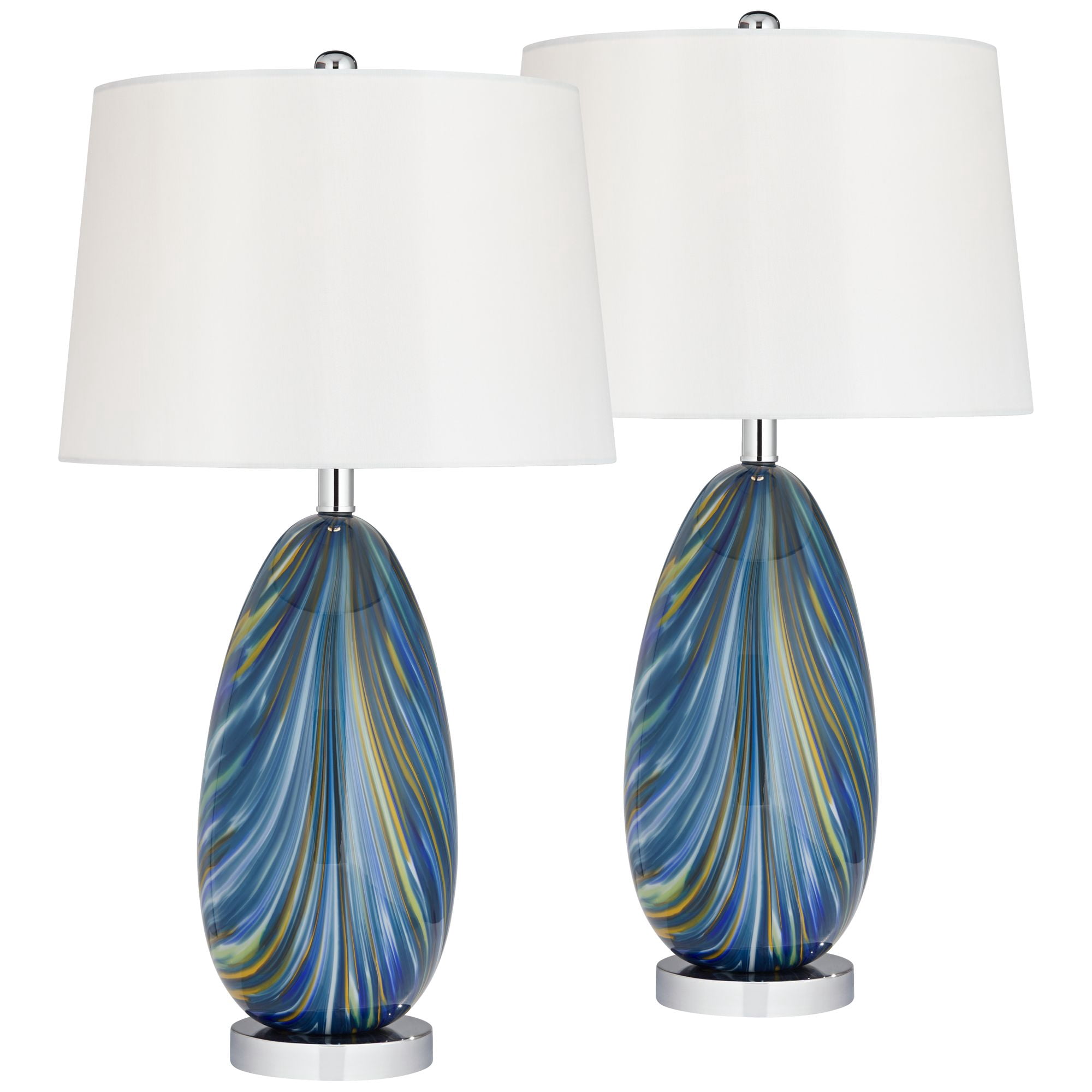 Possini Euro Design Pablo 27" Tall Modern Coastal Table Lamps Set of 2 Blue Art Glass Living Room Bedroom (Colors May Vary)