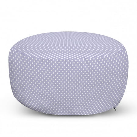 Baby Shower Pouf Cover with Zipper, Traditional Polka Dotted Pattern Classic Grid Composition Bicolor, Soft Decorative Fabric Unstuffed Case, 30" W X 17.3" L, Lavender Blue White, by Ambesonne