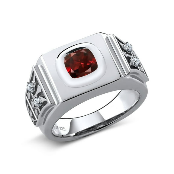 Gem Stone King Cushion Red Garnet 2.78 Ct in 925 Sterling Silver Men's Ring (Size 12)