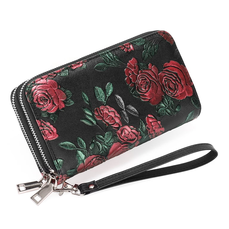 GOIACII Women's Large Floral Leather Wallet With Wristlet photo 3