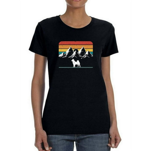 Dog And Mountains Shaped T-Shirt Women -Smartprints Designs, Female Large