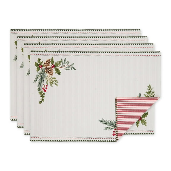 Heritage Holiday Sprigs Reversible Embellished Placemat (Set Of 4)