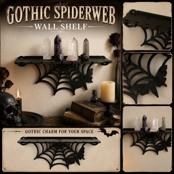 Halloween Shelf Decor Gothic Wall Decor 12 X 5 Inch Black Web Floating Shelf Decor Spooky Halloween Decor for Bedroom Bathroom Home Wall Mounted Storage