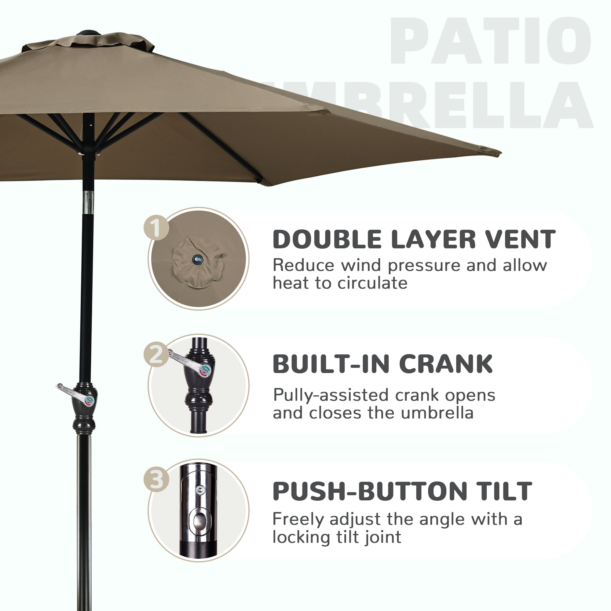 FlexWave 9FT Outdoor Market Patio Umbrella, UV-Resistant Sunshade，with Push Button Tilt & Crank, for Garden, Deck, Poolside