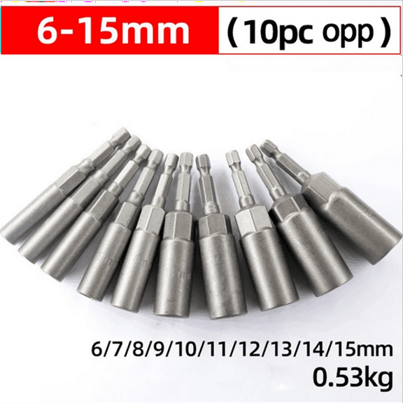 10Pcs 6mm-15mm Hex Sockets Sleeve Nozzles Nut Driver Set Screwdriver Set Power Tools Bits Set