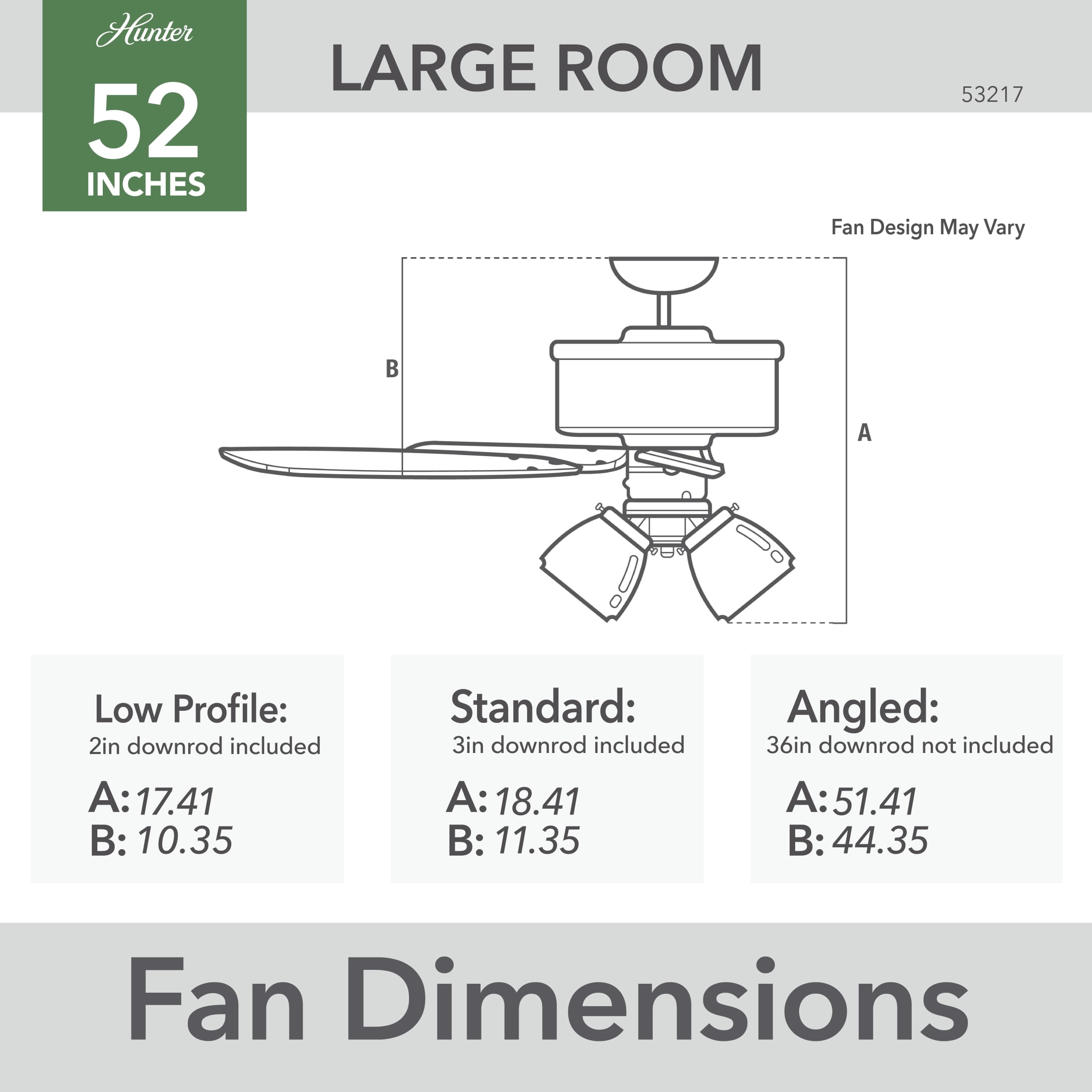 Hunter 52 inch Indoor Ceiling Fan with LED Lights - White Ceiling Fan with Pull Chain, For Bedroom or Living Room, Standard Mount, No Remote, 5 Blades, Includes Bulbs - Amberlin 53217, Fresh White