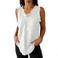 thumbnail image 2 of RKSTN Womens Summer Tops Sleeveless Cotton Linen Tank Top Plus Size Solid Color Crew Neck Ripped Edges Weekend Shopping Simple Versatile Tops, 2 of 9