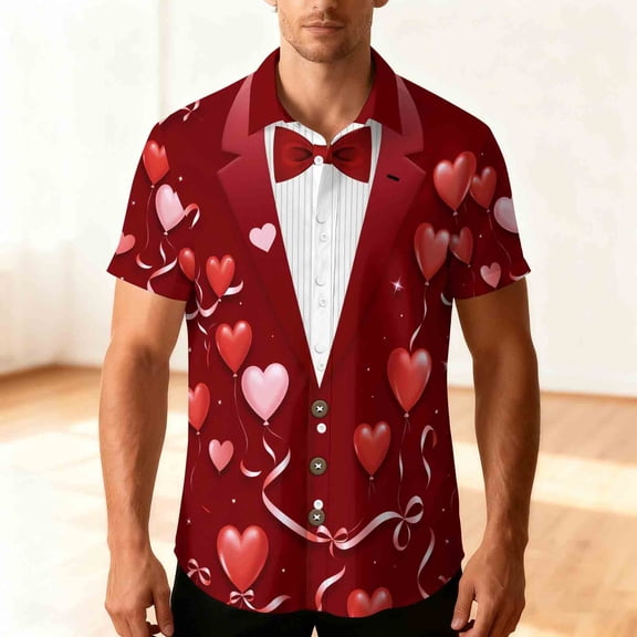 YaoYar Mens Hawaiian Shirt Novelty Valentines Day Tuxedo For Men Unisex Summer Beach Casual Short Sleeve Button Down Shirts Funny Printed Clothing