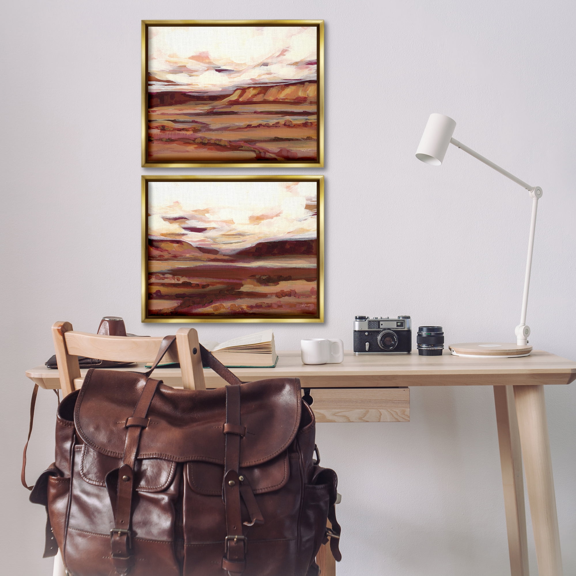 Stupell Industries Mauve Mesa Abstract Landscape Landscape & Nature Painting Gold Floater Framed Canvas Art Print Wall Art, 21 x 17, Set of 2