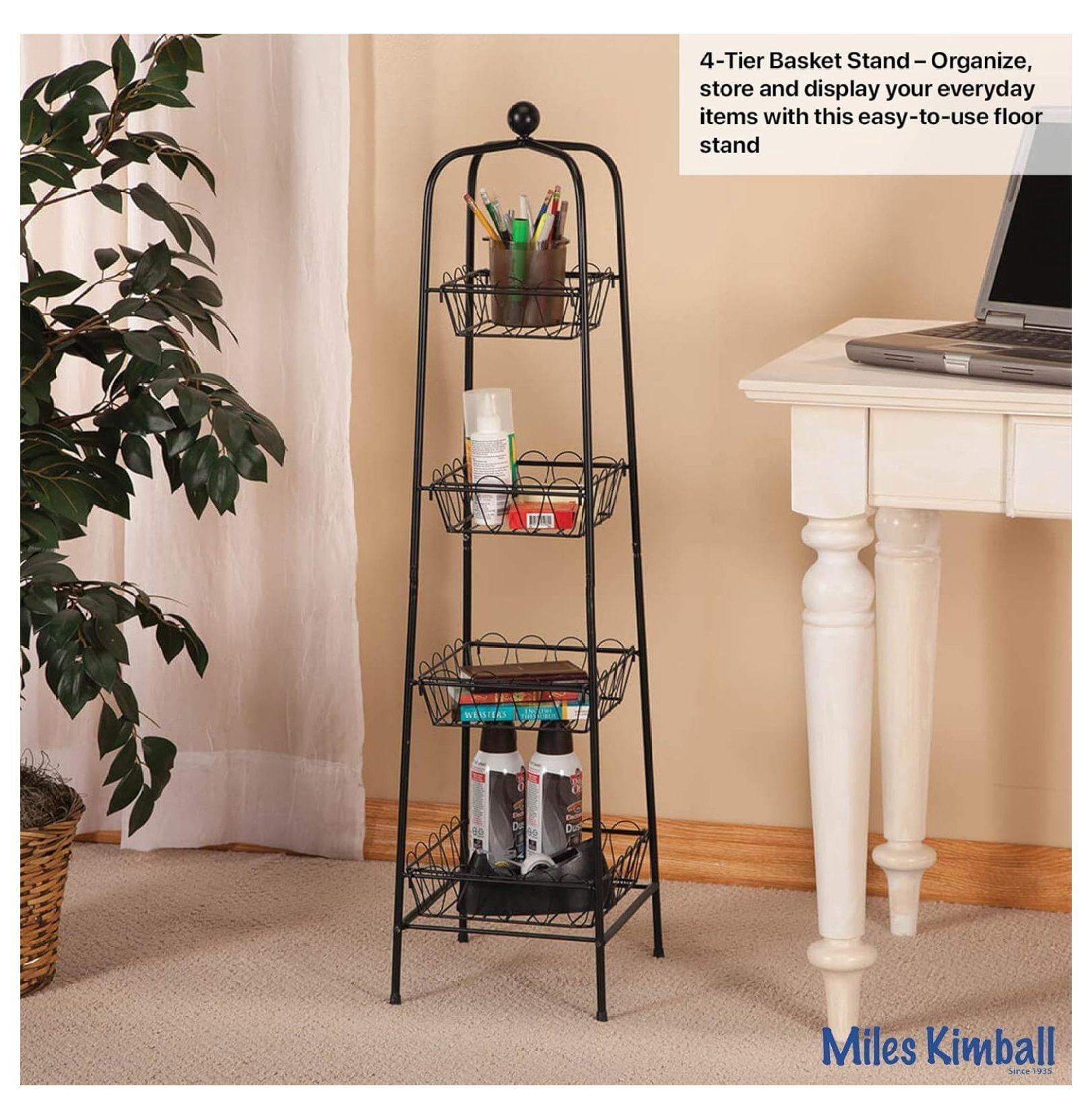 4-Tier Metal Basket Stand for Storage and Organization, One Size Fits All