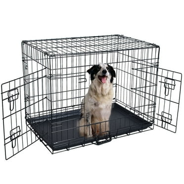 Ktaxon 20"/36"/42"/48" Secure and Flodable Single Door Metal Dog Crate, Include Leak-Proof Plastic Tray Black