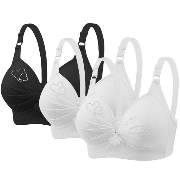 Bigersell Seamless Bra Discouts 3pcs Woman's Printing Push up Bras Plus Size Daily Bra Underwear No Underwire Wire-Free Bra Style F-597 Black XL