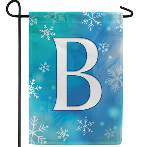 America Forever Winter Monogram Letter B Garden Flag Vertical Double Sided 12.5 x 18 inches Blue Snowflake Winter Holiday Seasonal Flags for Outdoor, Yard, Porch Decoration Snowfall Garden Flag