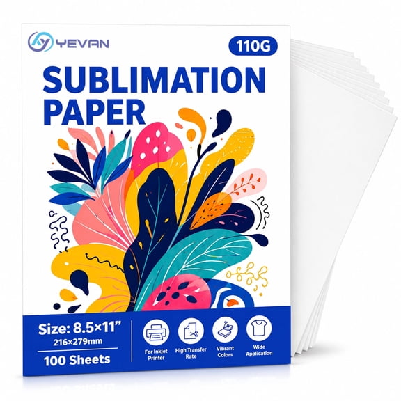 YEVAN Sublimation Paper 8.5×11 Inch, 110 GSM, 100 Sheets, Fast-Drying Heat Transfer Paper for Inkjet Printers with Sublimation Ink, Vibrant Colors for DIY Gifts & Crafts