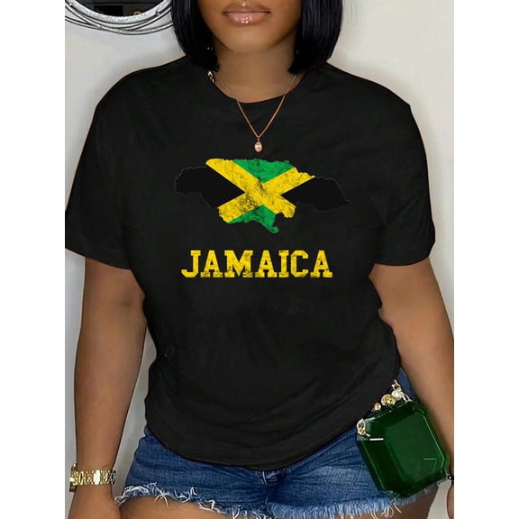 100% Cotton Jamaica Map Jamaican Flag Caribbean Trip Jamaica Roots Premium Tri-Blend T-Shirt. Women's Graphic Tee Casual Tops