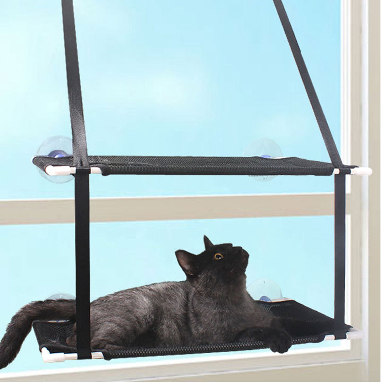 NFTIGB Cat Window Hammock Bed Sturdy Suction Cup Double Layer Soft Easy Installation Cat Perch Seat for Balcony Resting Black (19.68 inches / 50 cm, 1.56 lbs / 0.71 kg)