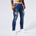 thumbnail image 6 of YLSDY Deals Men's Blue Slim Fit Jeans Stretch Destroyed Ripped Skinny Jeans Fall Fashion Side Striped Denim Pants Blue 34, 6 of 9