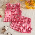 thumbnail image 2 of KPOPLK Toddler Girl Clothes Baby Girl 12 M 2T 3T Summer Outfits Ruffle Sleeveless Shirts Tops Shorts Set for Girl Clothing(9-12 Months,Red), 2 of 6