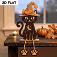 thumbnail image 5 of MInHoues 3 Pcs Halloween Wooden Cat Table Decorations, Black Cat with Witch Hat Dangling Legs Tabletop Decor, Rustic Tiered Tray Centerpieces for Fall Mantel Shelf Home Display Art, 5 of 7