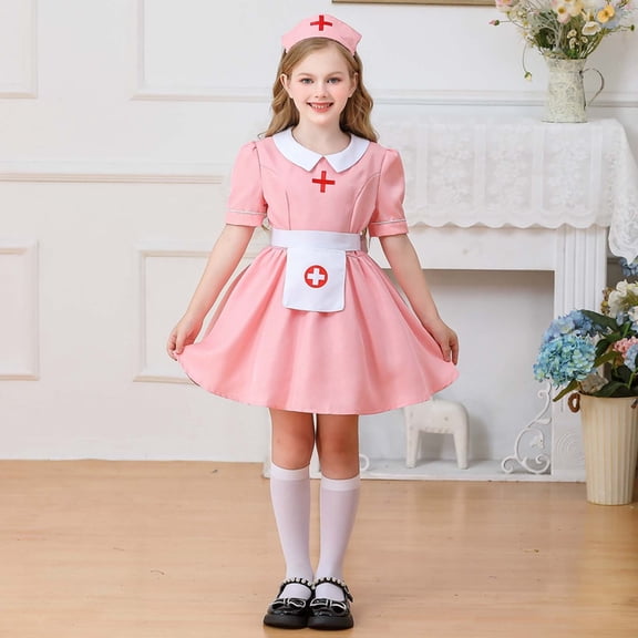 HAYIMI Infants Kids Girls Doctor Holiday Outfit Dress Up Set Pretend Play Performance Toddler Child Leisure O-Neck Cartoon Clothes Sets