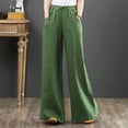 thumbnail image 2 of Pantalones de lino de algodón para mujer, pantalones de verano para mujer, pantalones de lino de cintura alta, pantalones de tobillo con bolsillo sólido Verde CH Verde CH Xishao ropa, 2 of 2