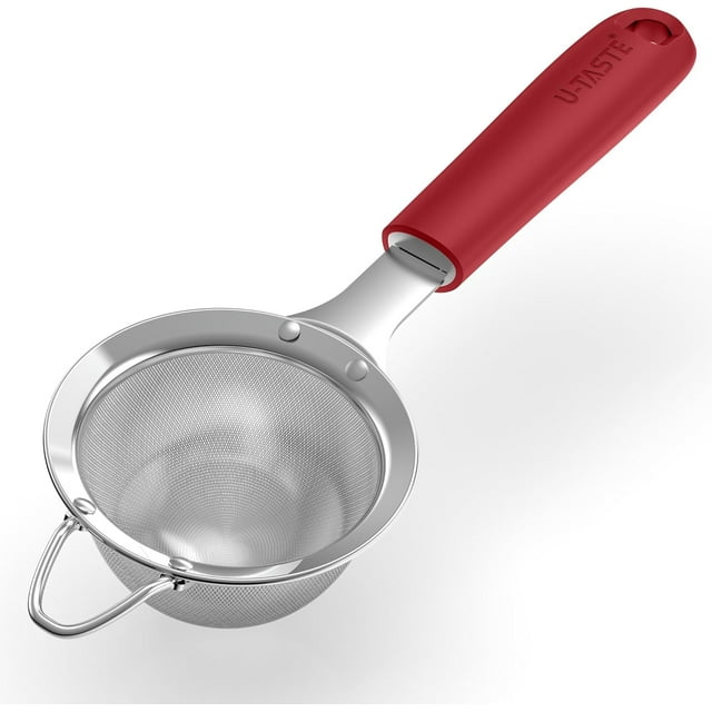 U-Taste Passoire Fine Passoire de Cuisine en Acier Inoxydable 18/8 de 8,5 cm (3,35 Po) et 30 Mailles, avec Poignée Robuste en Silicone Rivetée, Passoire Métallique Profonde et Résistante pour Thé, Jus (Rouge)