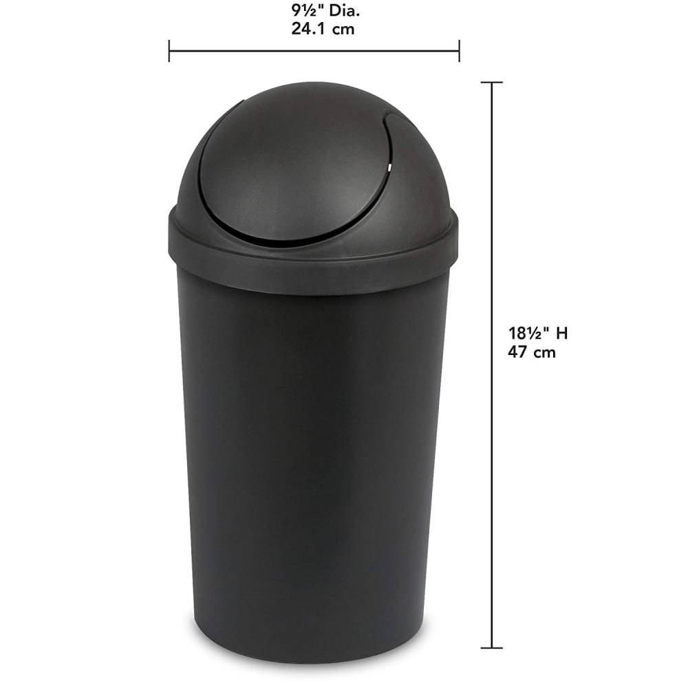 Sterilite Black SwingTop Wastebasket 1083 Plastic Round 3Gal 11.4L 12 Qt 6-Pack 