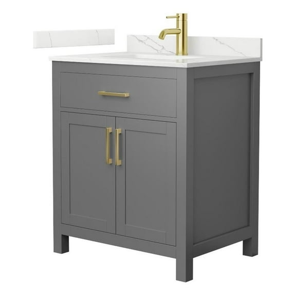 Beckett 30" Dark Gray Single Vanity & Giotto Quartz Top (1-Hole) & Gold Trim