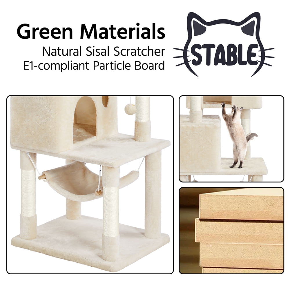 Alden Design 64.5"H Multi-level Cat Tree Tower with Condos and Perches, Beige