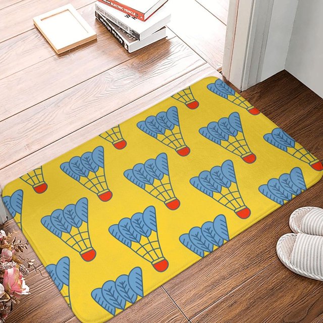 Front Door Mat Cartoon Badminton Bedroom Entryway Rug Non-Slip Washable Indoor Carpet Doormat Decorative Low Profile Area Rug for Home Living Room Bedroom Laundry Floor Decor, 24 x 16 Inch