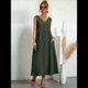 thumbnail image 5 of Vestido de Verano para Mujer 2025, Sin Mangas, Cuello en V, Informal, Escalonado, con Bolsillos Verde Oliva 4XL, 5 of 7