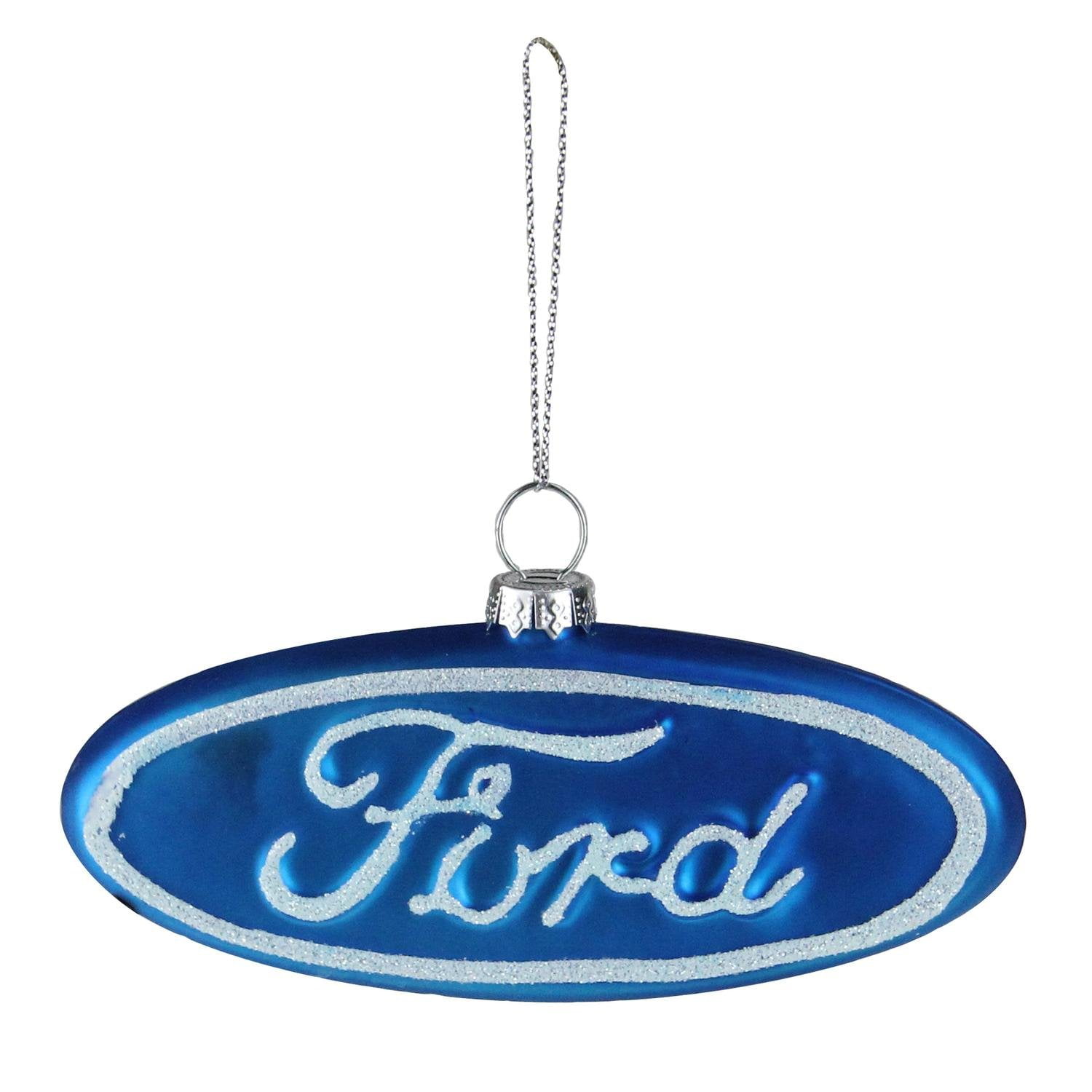 5" Blue and White Ford Logo Collectible Glass Christmas Ornament